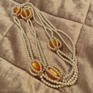 Faux Pearl Catseye Station Necklace